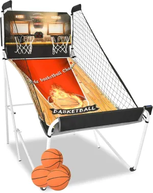 Premium Foldable Basketball Arcade Game, 2 Player Dual Shot Electronic Arcade Game w/LCD Scoreboard, 4 Balls, 2 Hoops & Air Pump, Foldable Indoor Basketball Game (Upgraded Thickened White)