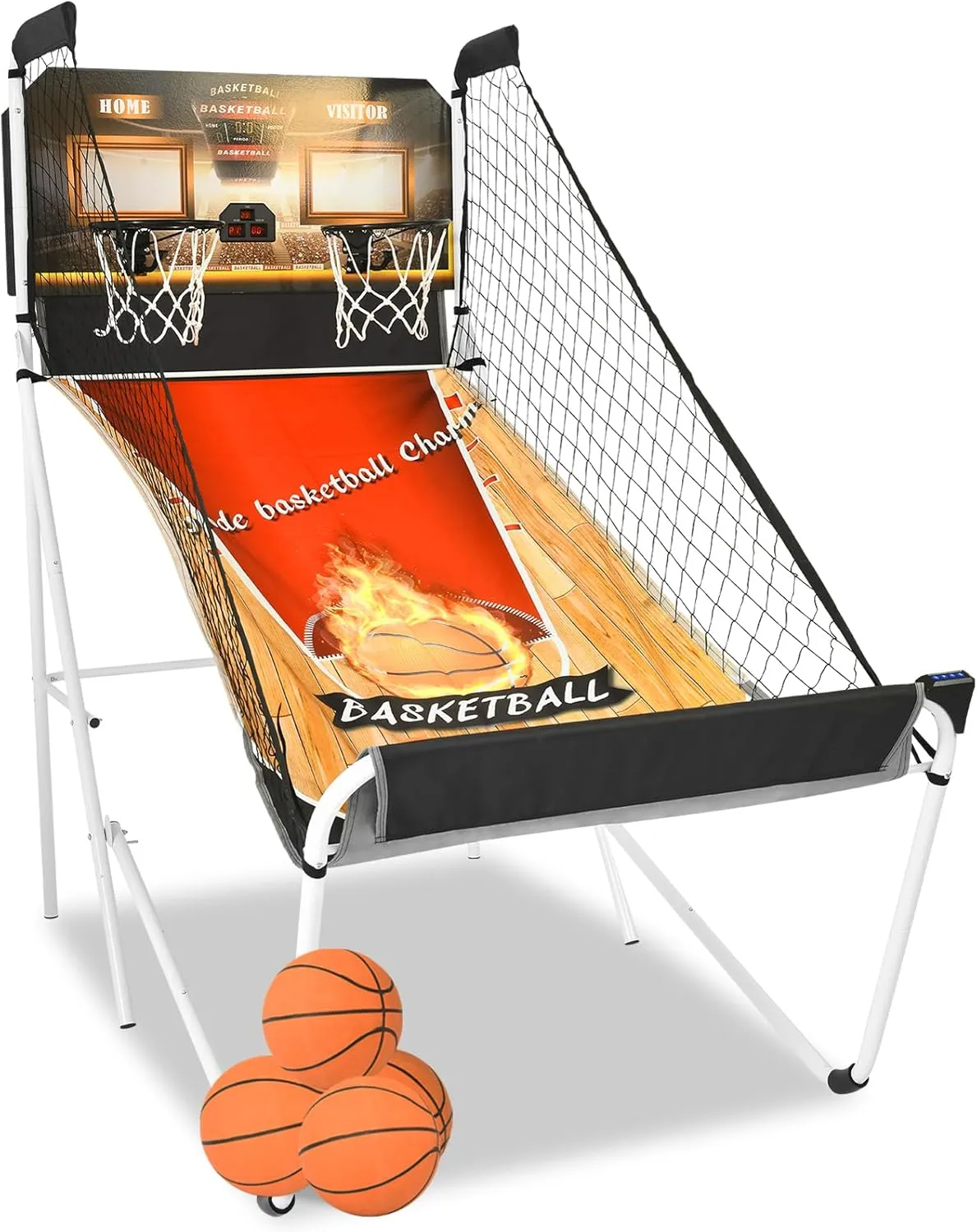 Premium Foldable Basketball Arcade Game, 2 Player Dual Shot Electronic Arcade Game w/LCD Scoreboard, 4 Balls, 2 Hoops & Air Pump, Foldable Indoor Basketball Game (Upgraded Thickened White)