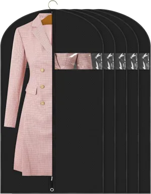 Premium Garment Bag for Clothes (43'' x 24'' set of 5) Black Suit Bag for Travel and Hanging Garment Storage