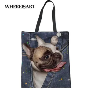 Print Secure payment options Tote Closing soon Fabric WHEREISART Handbag Grocery Pack Cute Reusable Bag Eco Recyclable Shopping Cloth Healthy Pug Bag Trip Demin