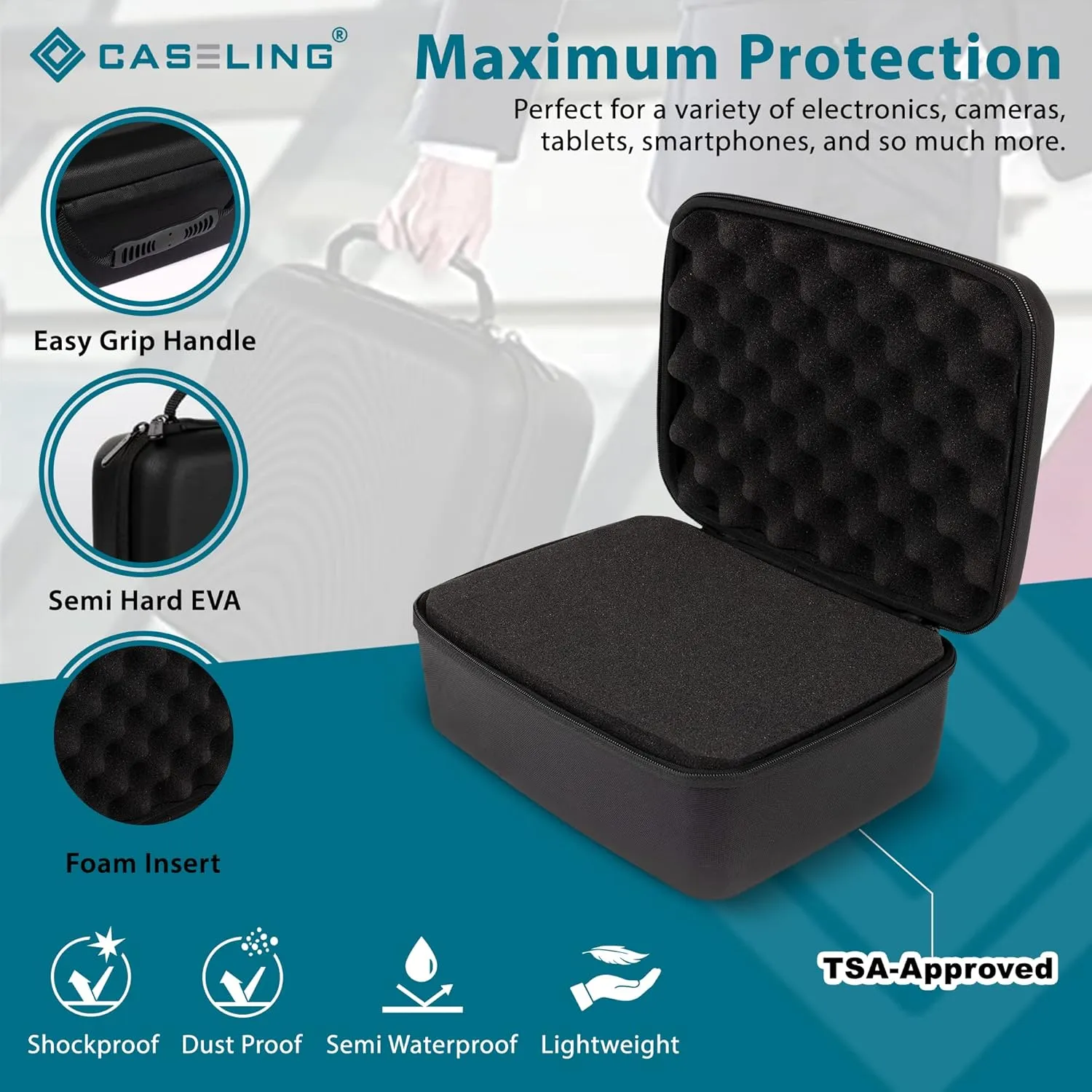 Protective Hard Case With Customizable Foam - Lightweight Hard Shell Case for Electronics, Cosmetic, Makeup & More - EVA Protection (11" x 9" x 5.5")