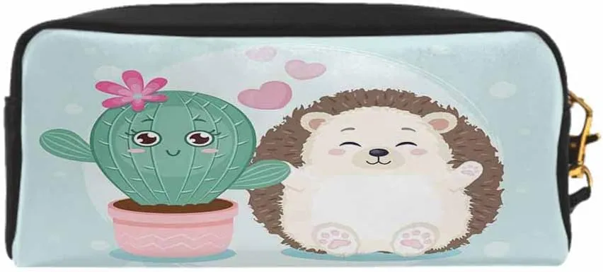 Pu Leather Cosmetic Bags For Woman Small Makeup Bag Cute Hedgehog Hearts Cactus Heart Flower Love Cartoon Toiletry Bags Wallet One Bag Multi-Purpose