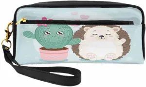 Pu Leather Cosmetic Bags For Woman Small Makeup Bag Cute Hedgehog Hearts Cactus Heart Flower Love Cartoon Toiletry Bags Wallet One Bag Multi-Purpose
