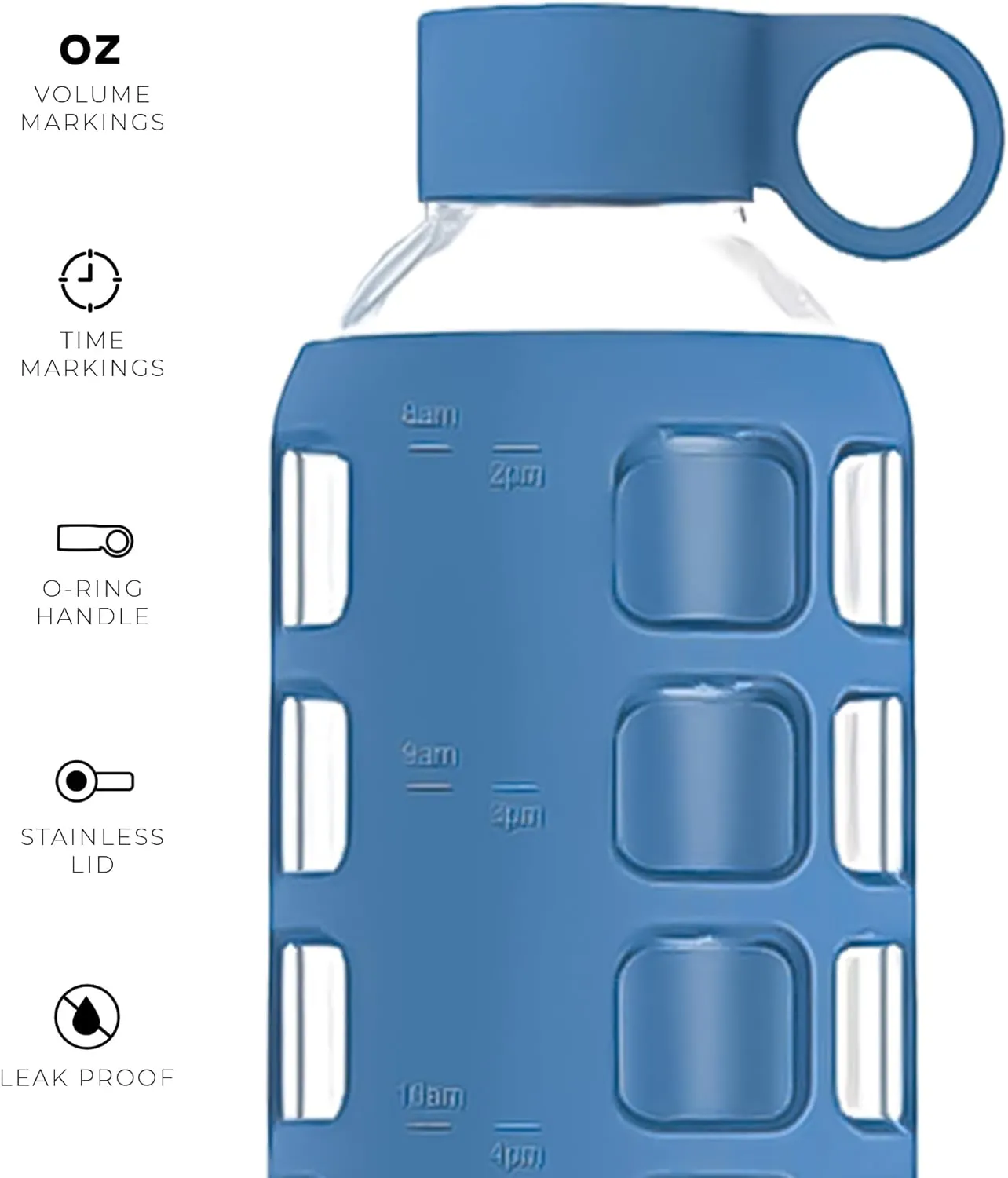 purifyou 40/32/22/12 oz Borosilicate Glass Water Bottles with Volume Markers, Silicone Sleeve, Stainless Steel Lid, Reusable Bottle for Water, Juice, Gym, and Fridge Storage (40oz Chinese Porcelain)