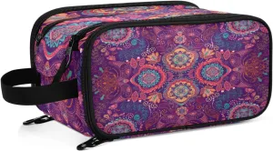 Purple Pink Style Ornamental Paisley Pattern Women's Portable Makeup Bag with Handle, Cosmetic Bag, Travel Cosmetic Bag Durable Toiletry Storage Organizer 11 x 7 x 5.7 inch