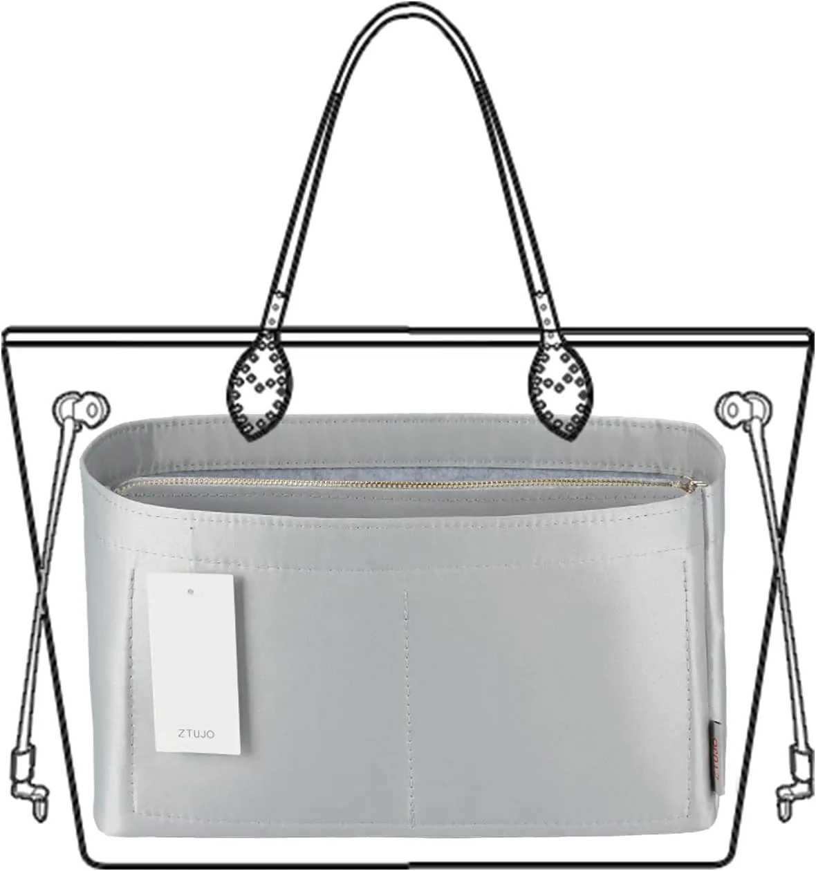 Purse Organizer Insert For Handbags, Purse Organizer With Zipper, Neverfull Organizer, Bag Organizer For Speedy Neverfull ONTHEGO Tote, Handbag and More (Silky Grey, Medium)