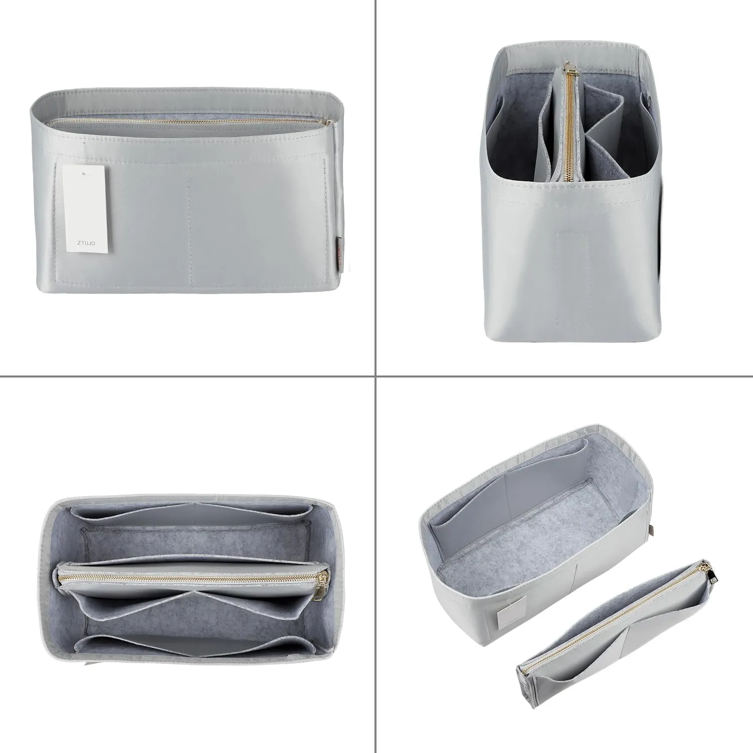 Purse Organizer Insert For Handbags, Purse Organizer With Zipper, Neverfull Organizer, Bag Organizer For Speedy Neverfull ONTHEGO Tote, Handbag and More (Silky Grey, Medium)