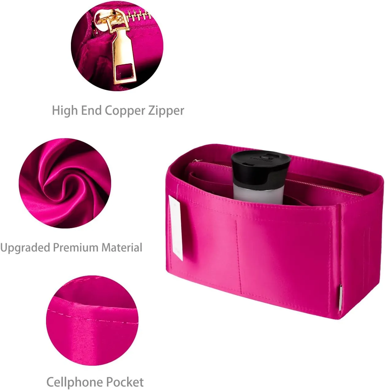 Purse Organizer Insert For Handbags, Purse Organizer With Zipper, Neverfull Organizer, Bag Organizer For Speedy Neverfull ONTHEGO Tote, Handbag and More (Silky Rosy, Medium)