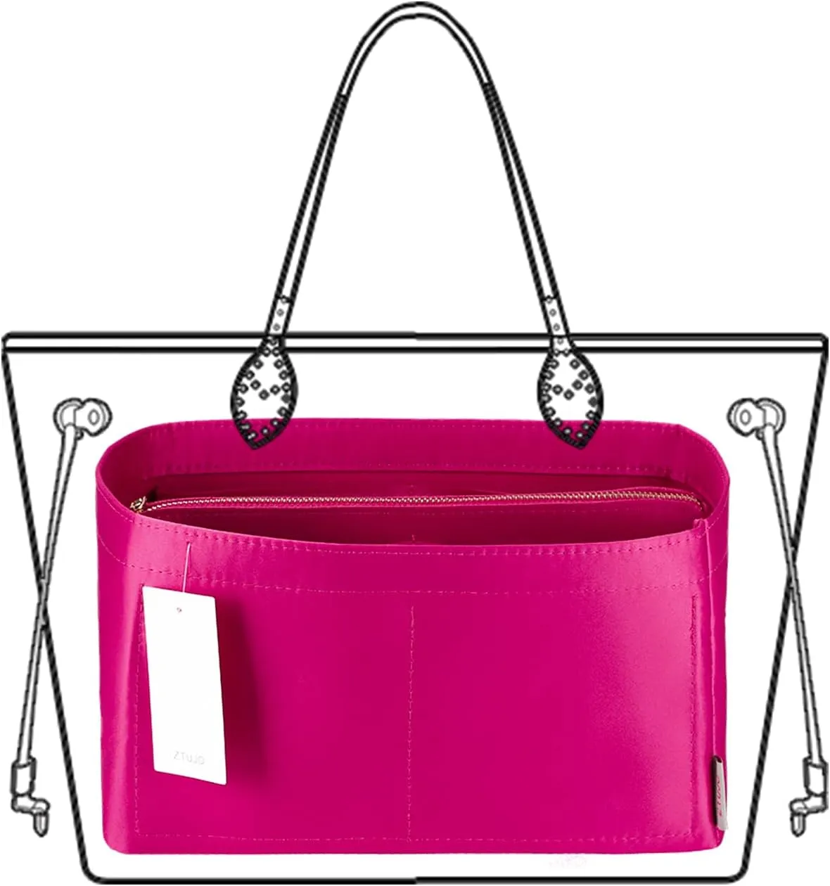 Purse Organizer Insert For Handbags, Purse Organizer With Zipper, Neverfull Organizer, Bag Organizer For Speedy Neverfull ONTHEGO Tote, Handbag and More (Silky Rosy, Medium)