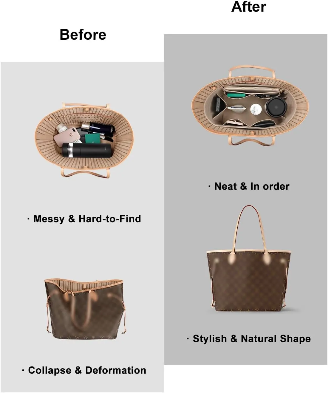 Purse Organizer Insert For Handbags, Tote Bag Organizer Insert, Handbag Organizer For Tote & Handbags, Compatible with Neverful Speedy and More (Large,Beige)
