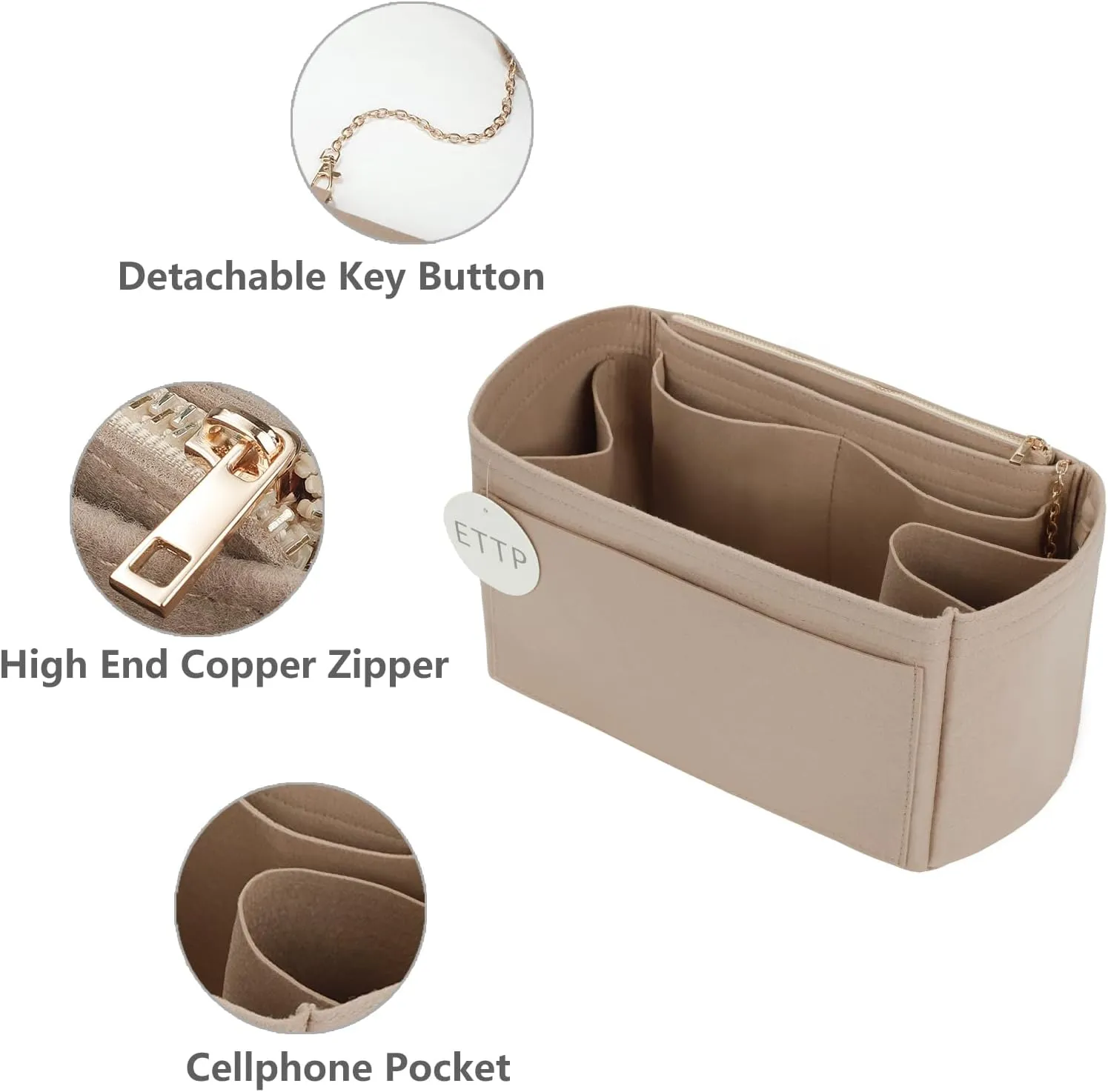 Purse Organizer Insert For Handbags, Tote Bag Organizer Insert, Handbag Organizer For Tote & Handbags, Compatible with Neverful Speedy and More (Large,Beige)