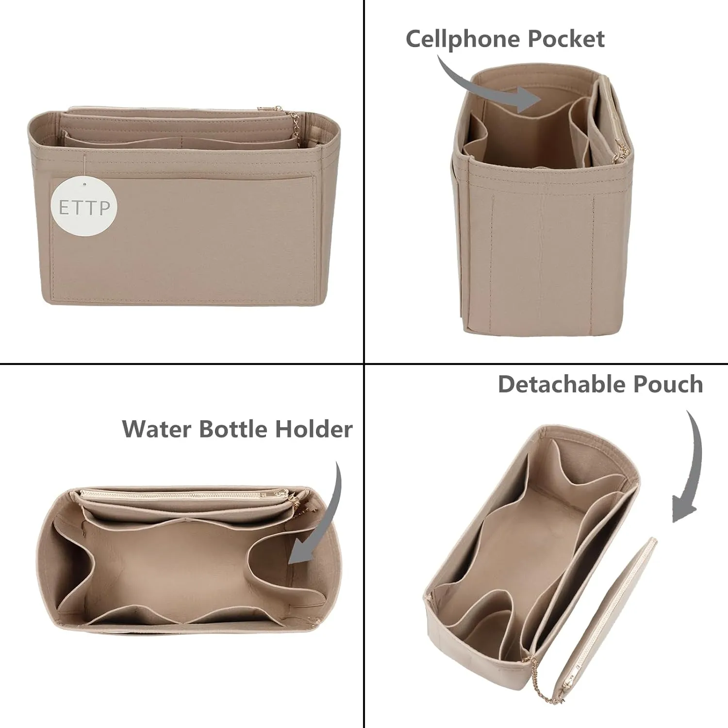 Purse Organizer Insert For Handbags, Tote Bag Organizer Insert, Handbag Organizer For Tote & Handbags, Compatible with Neverful Speedy and More (Large,Beige)