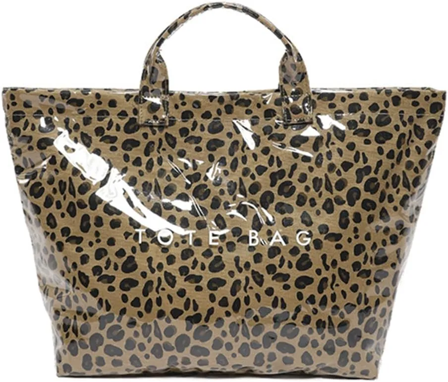PVC Tote Bag for Women Large Letters Print Handbag Plastic Clear Tote Bag Kraft Paper Handbag