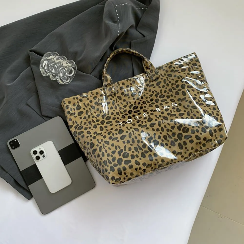 PVC Tote Bag for Women Large Letters Print Handbag Plastic Clear Tote Bag Kraft Paper Handbag