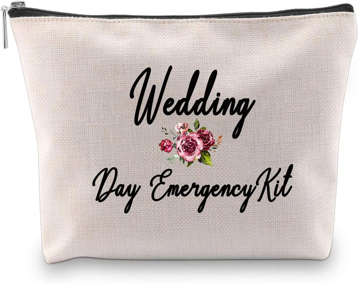 PXTIDY Bride Wedding Day Emergency Kit Bridal Shower Gift Wedding Survival Kit Makeup Bag Bride To Be Gift (Beige)
