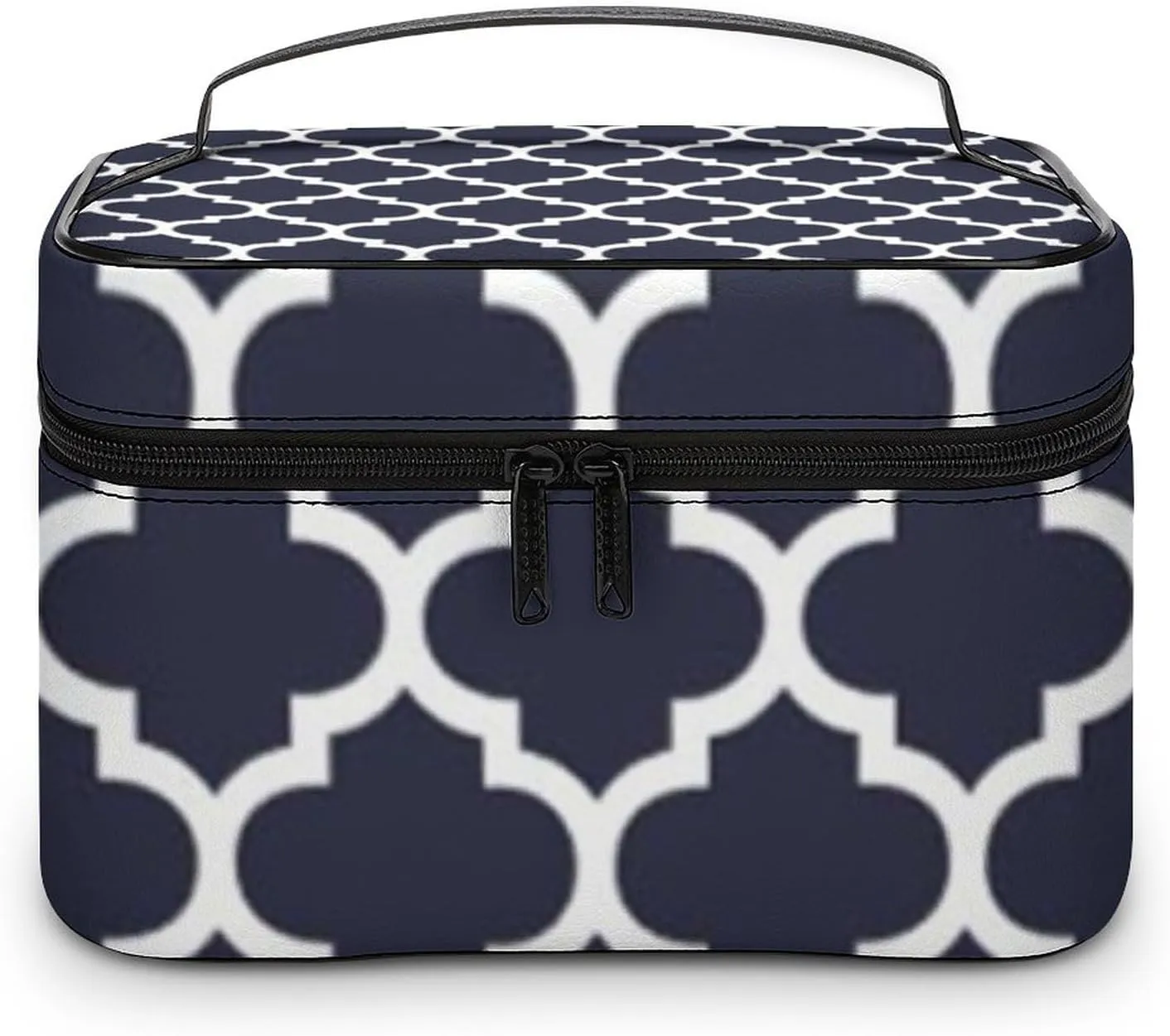 Quatrefoil Navy Blue Cosmetic Bag, Travel Portable Makeup Bag for Purse Pouch Beauty Zipper Organizer Toiletry Bag for Women