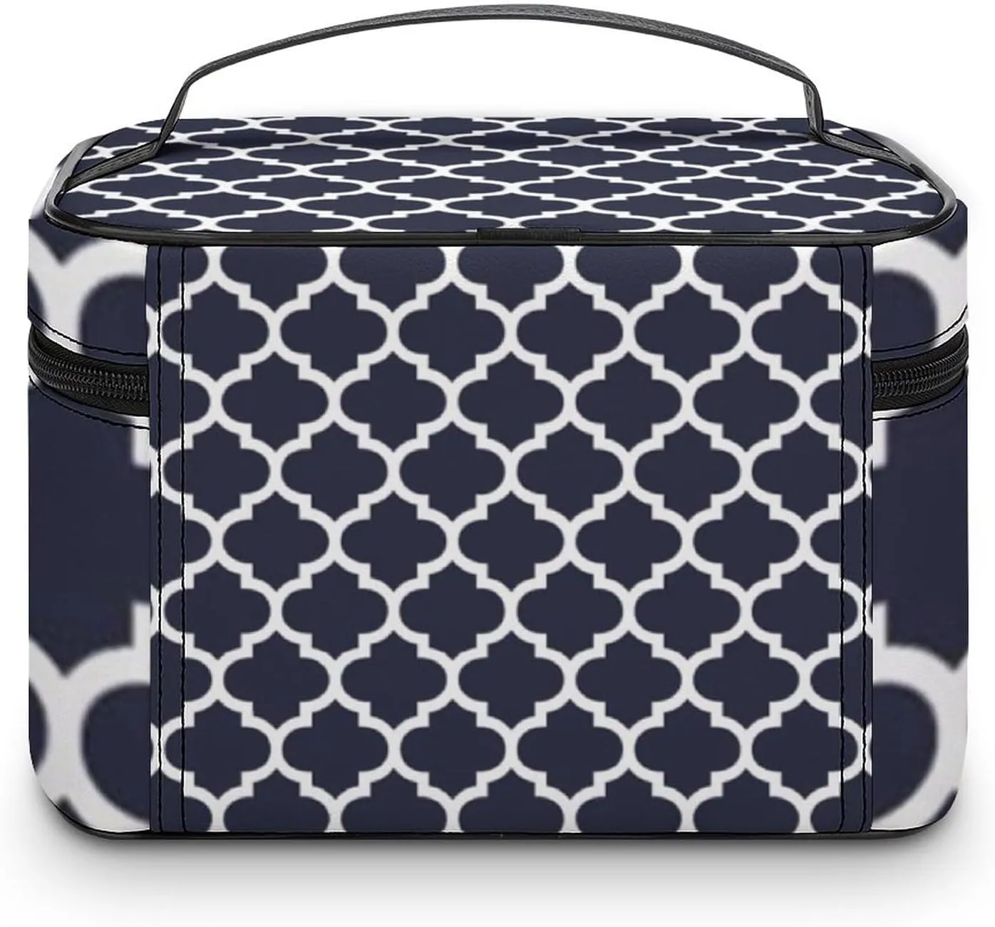 Quatrefoil Navy Blue Cosmetic Bag, Travel Portable Makeup Bag for Purse Pouch Beauty Zipper Organizer Toiletry Bag for Women