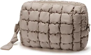 Quilted Makeup Bag Puffy Cosmetic Bag Cute Puffer Travel Toiletry Bag for Women, Large Makeup Pouch for Purse Quilted Cosmetic Pouch for Essentials Toiletries, Christmas for Women, Girls