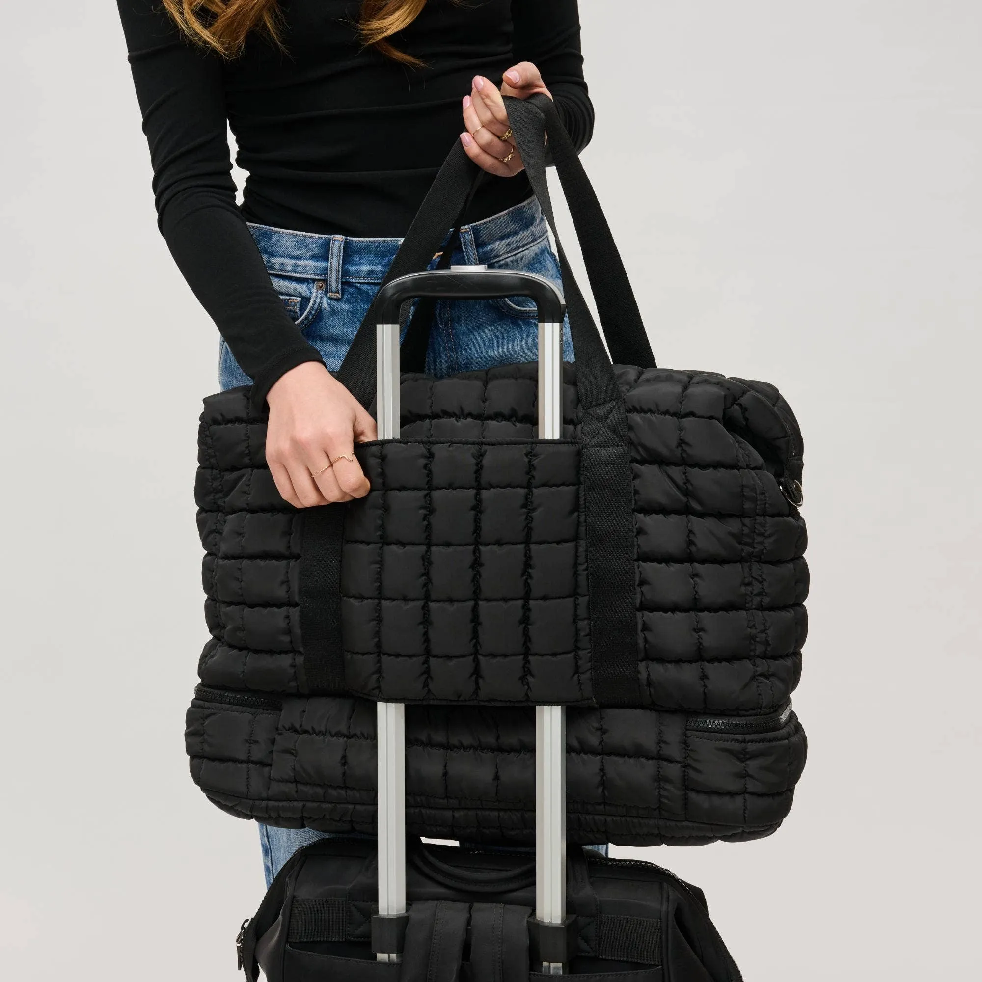 Quilted Nylon Puffer Weekender | black