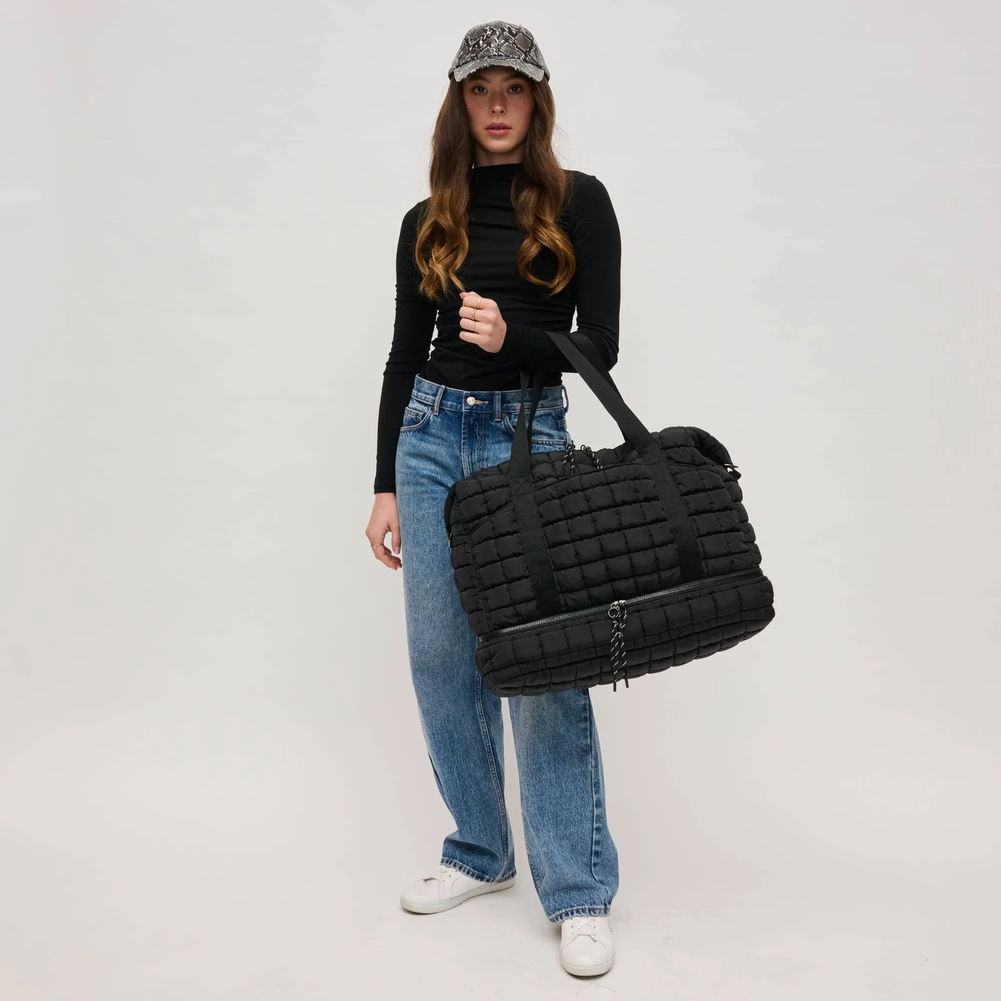Quilted Nylon Puffer Weekender | black