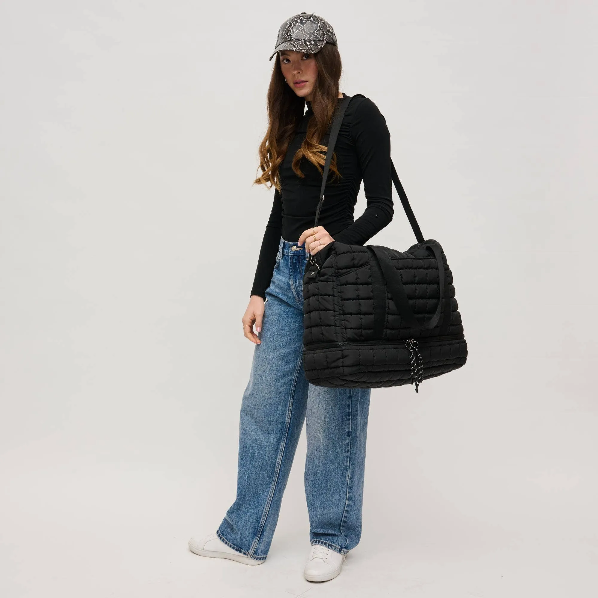 Quilted Nylon Puffer Weekender | black