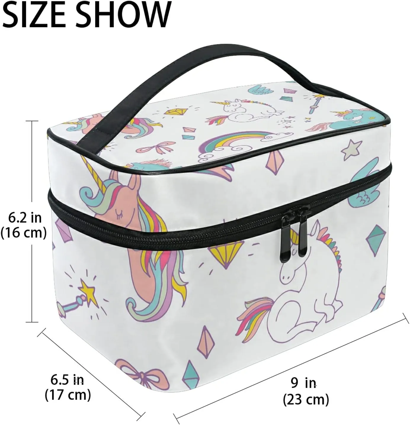 Rainbow Unicorn Seamless On White Beauty Cosmetic with Zipper Brush Portable Storage Bag, Fashion printing Toiletry, Durable Travel Organizer Tote for Unisex Gifts