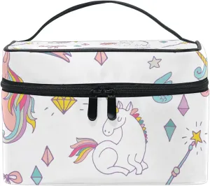 Rainbow Unicorn Seamless On White Beauty Cosmetic with Zipper Brush Portable Storage Bag, Fashion printing Toiletry, Durable Travel Organizer Tote for Unisex Gifts