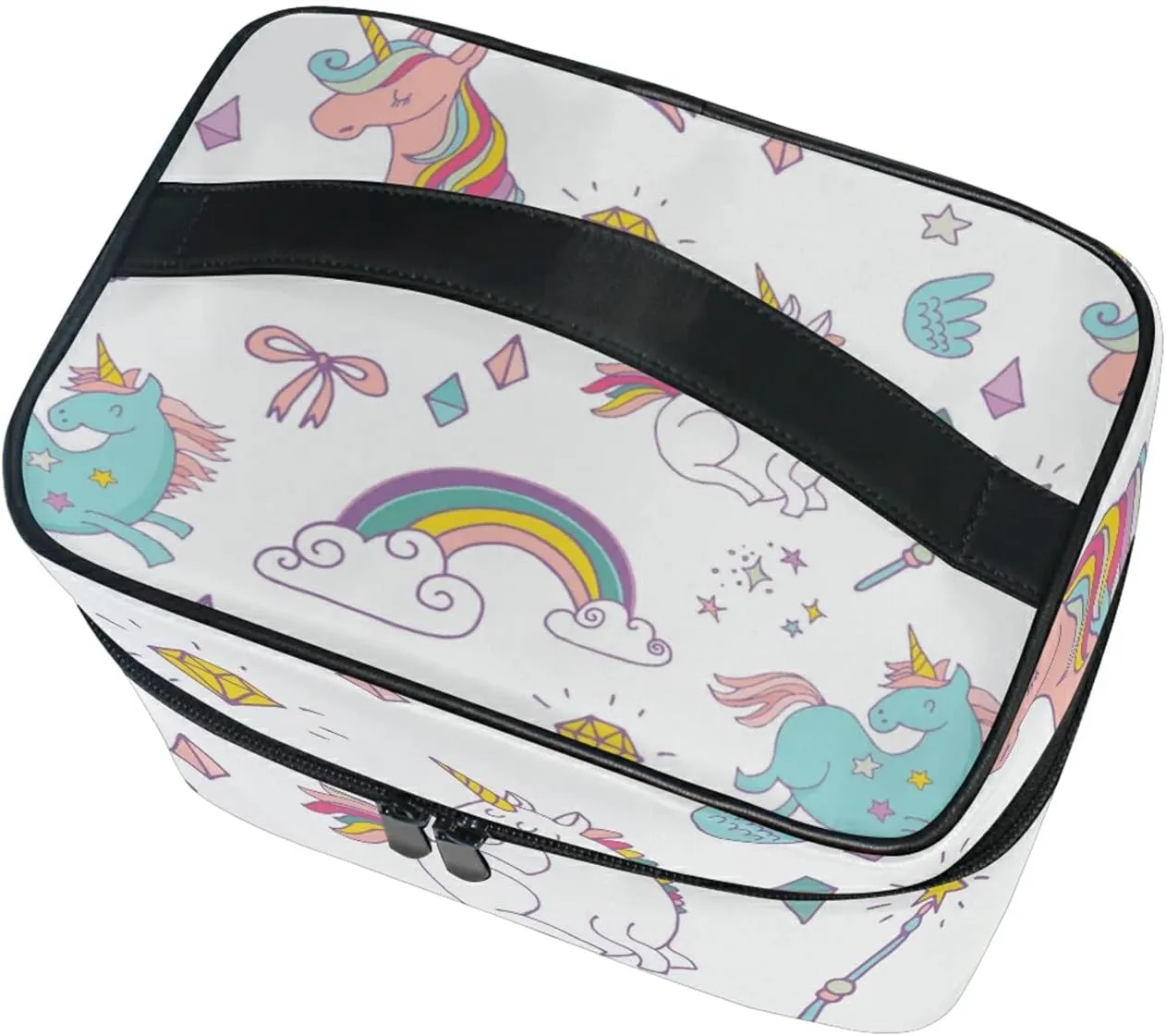 Rainbow Unicorn Seamless On White Beauty Cosmetic with Zipper Brush Portable Storage Bag, Fashion printing Toiletry, Durable Travel Organizer Tote for Unisex Gifts
