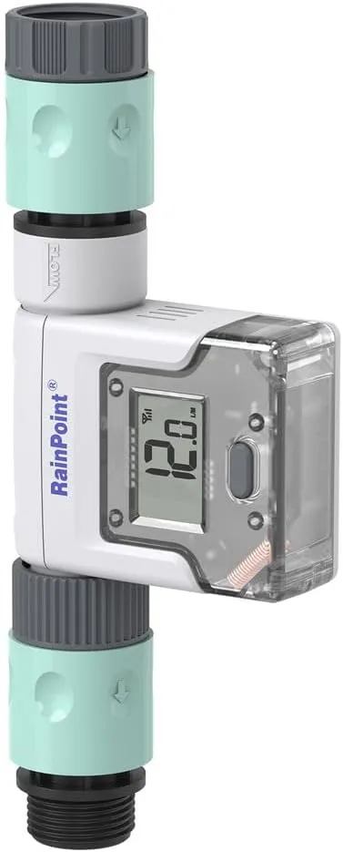 RAINPOINT Smart Garden Hose Water Flow Meter with Real-Time Tracking & Usage Alert - Water Flow Sensor & Flow Meter - Smart Hose Water Meter for Garden Hose, Operates Manual or Via WiFi Gateway