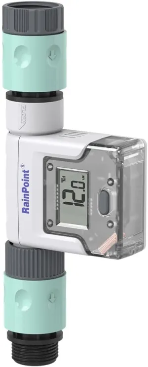 RAINPOINT Smart Garden Hose Water Flow Meter with Real-Time Tracking & Usage Alert - Water Flow Sensor & Flow Meter - Smart Hose Water Meter for Garden Hose, Operates Manual or Via WiFi Gateway