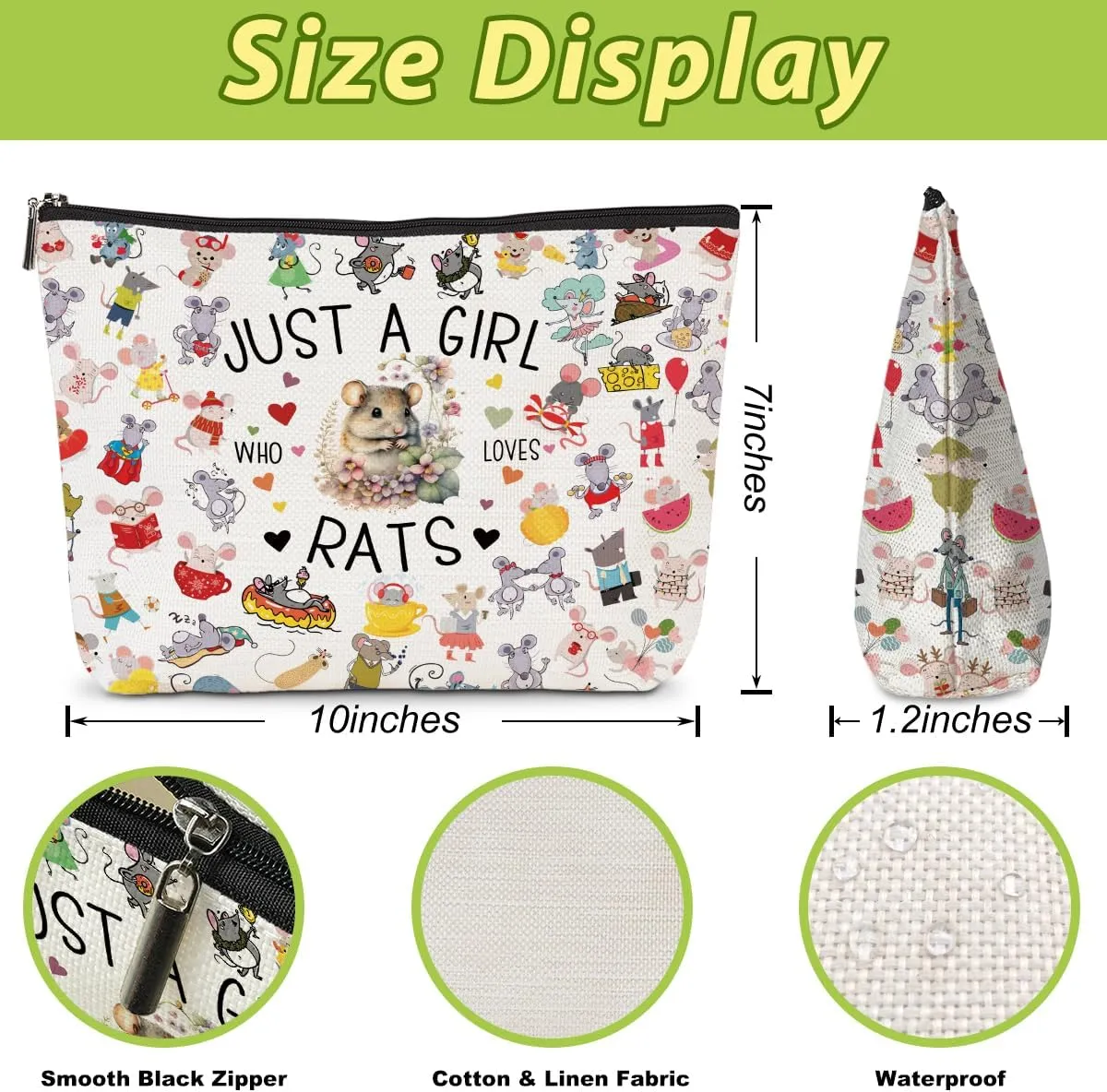 Rat Gifts Animal Lovers Gifts for Women Cute Rat Stuff Cosmetic Bag Nurse Thanksgiving Graduation Christmas Birthday Makeup Bag Funny Friendship Gifts for Friend Teen Girls Sister Daughter Rat Lovers