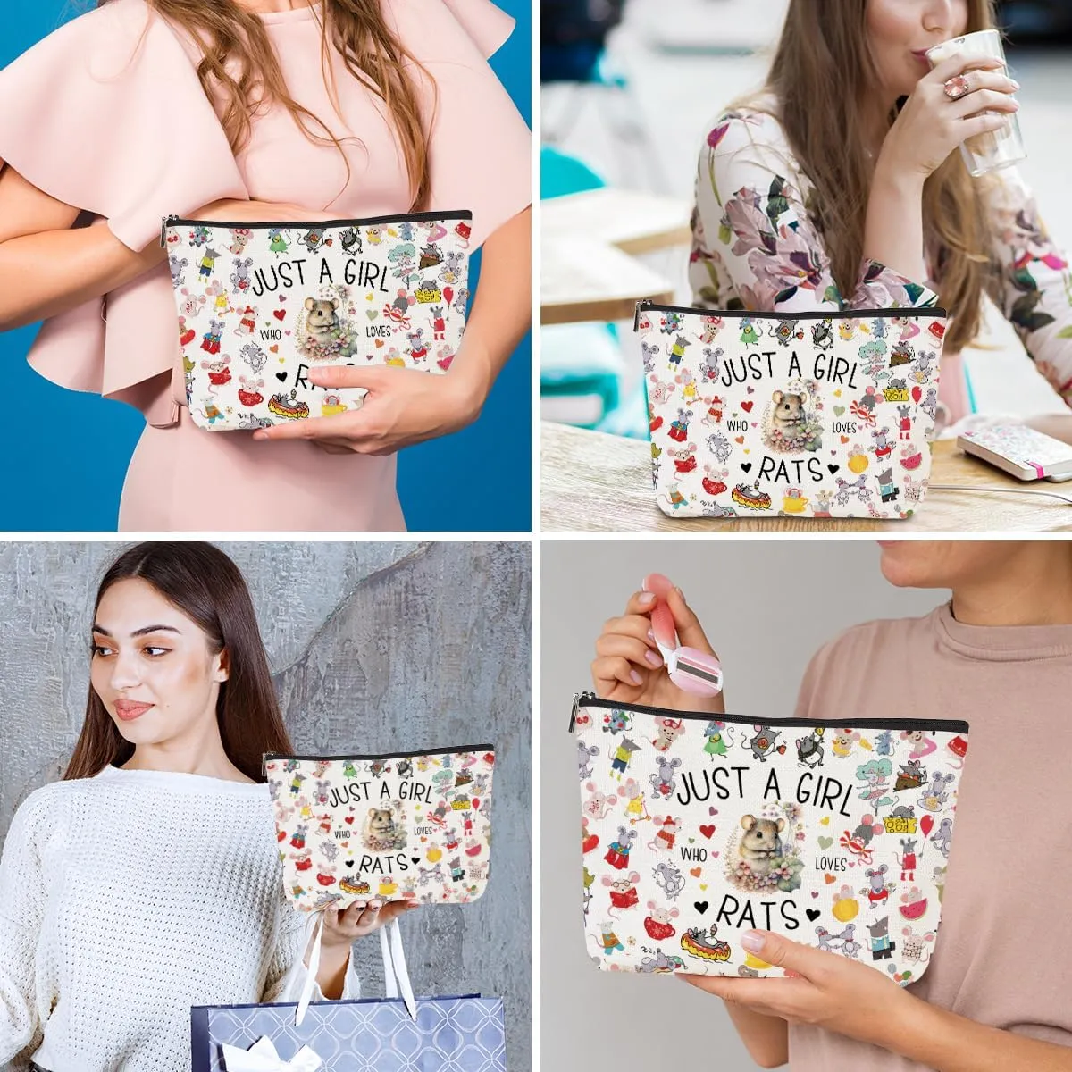 Rat Gifts Animal Lovers Gifts for Women Cute Rat Stuff Cosmetic Bag Nurse Thanksgiving Graduation Christmas Birthday Makeup Bag Funny Friendship Gifts for Friend Teen Girls Sister Daughter Rat Lovers