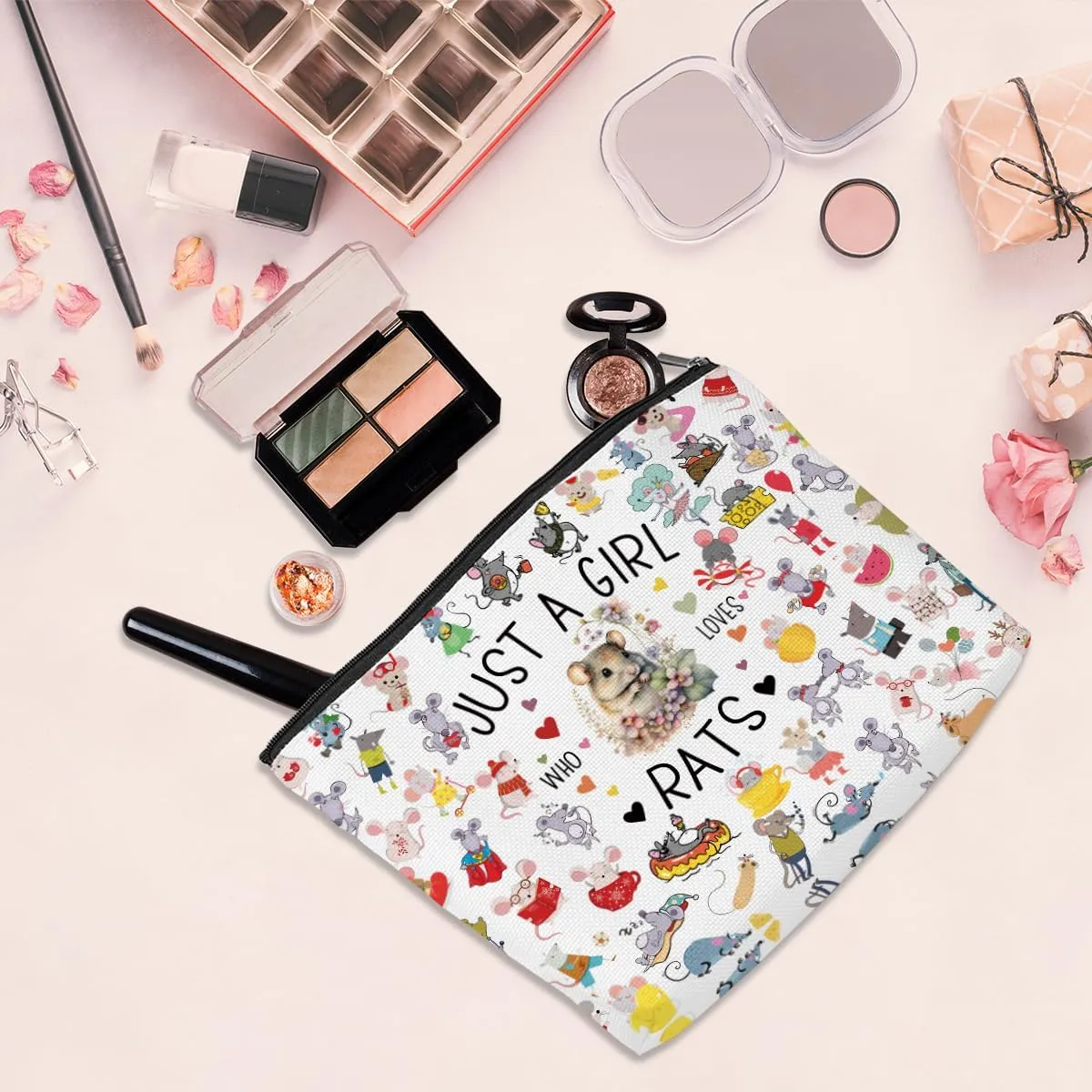 Rat Gifts Animal Lovers Gifts for Women Cute Rat Stuff Cosmetic Bag Nurse Thanksgiving Graduation Christmas Birthday Makeup Bag Funny Friendship Gifts for Friend Teen Girls Sister Daughter Rat Lovers