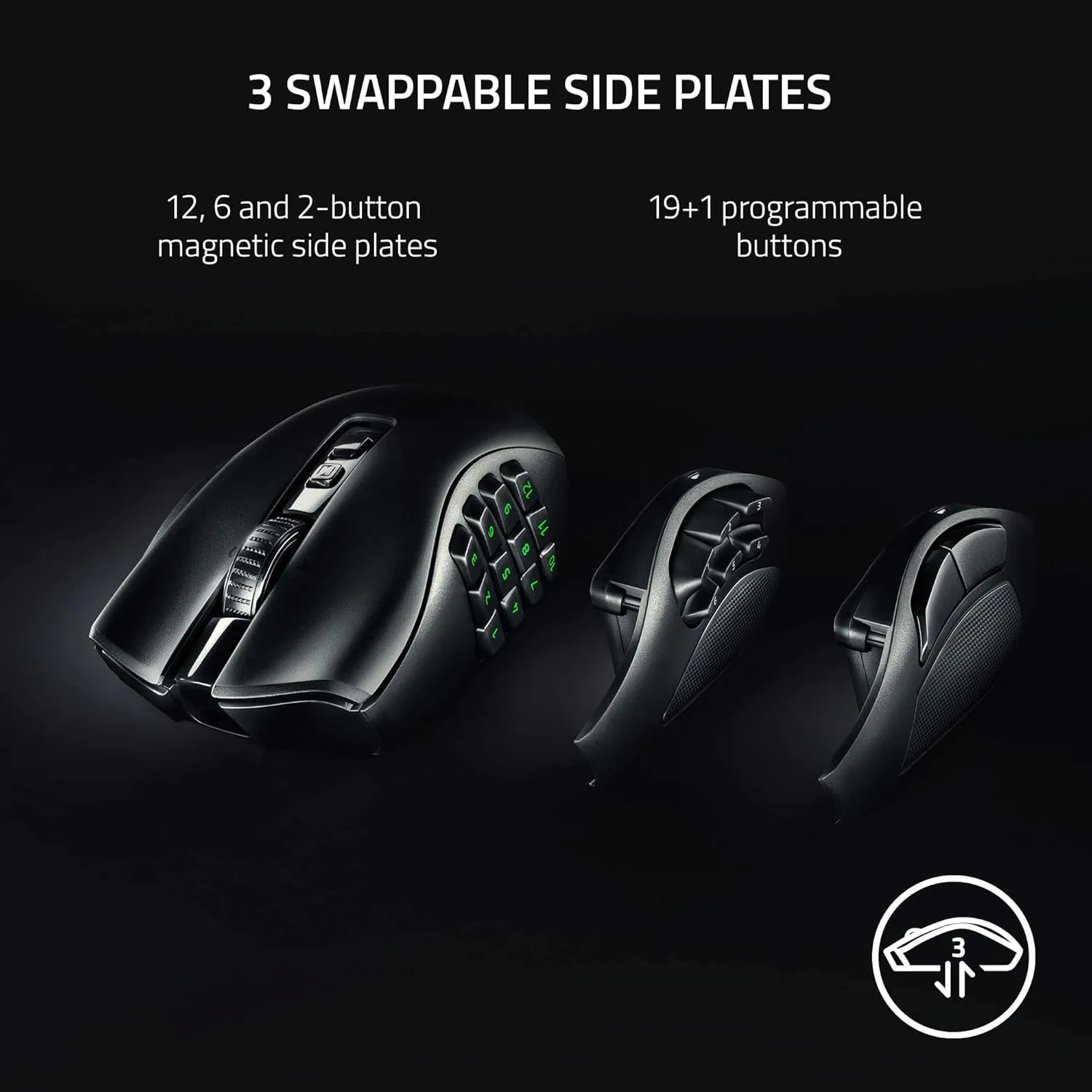 Razer Naga V2 Pro Wireless MMO Gaming Mouse: 19 1 Programmable Buttons w/Swappable Side Plates - HyperScroll Pro Wheel - Focus Pro 30K Optical Sensor - Optical Mouse Switches Gen-3-300 Hr Battery