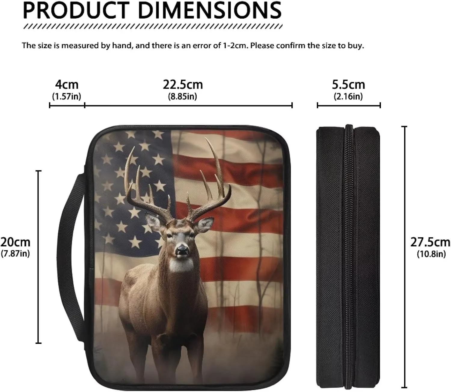 Rchsmod Deer American Flag Print Bible Cover for Women Men Portable Bible Case Large Bible Bag Bible Protective with Handle Functional Bible Accessories Bible Holder Handbag for Study