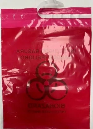 Red Biohazard Specimen Bag 11x15 inches 500 pcs stick on Biohazard infectious waste trash bags blood bag vomit bag for Hospitals, Clinics and Tattoo Parlors by Sponix