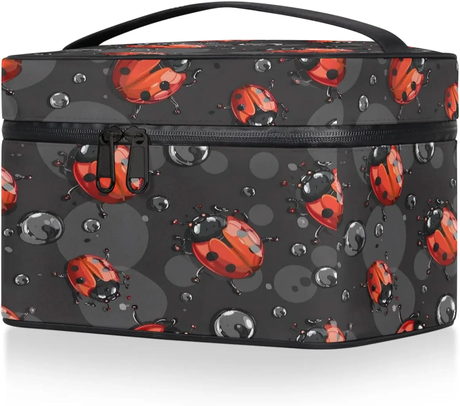 Red Ladybugs Travel Toiletry Bag Large Capacity Makeup Case Organizer with Handle Cosmetic Case for Women Girls