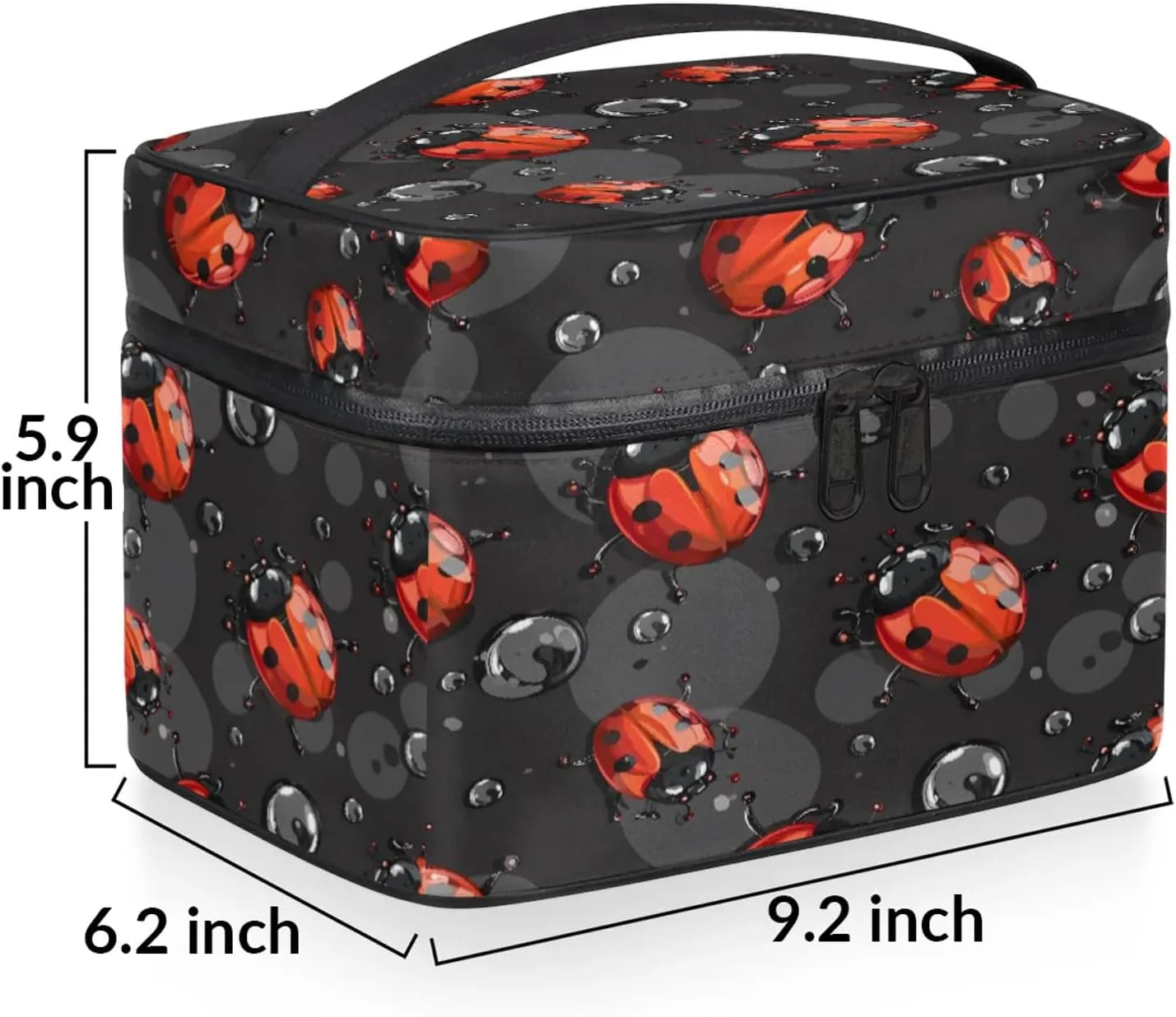 Red Ladybugs Travel Toiletry Bag Large Capacity Makeup Case Organizer with Handle Cosmetic Case for Women Girls