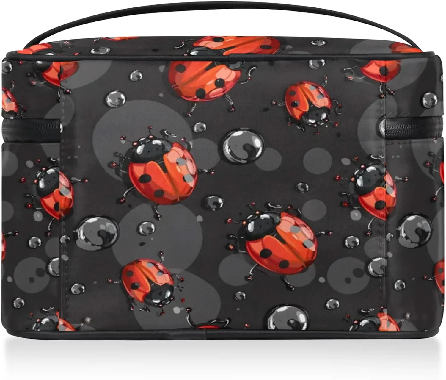 Red Ladybugs Travel Toiletry Bag Large Capacity Makeup Case Organizer with Handle Cosmetic Case for Women Girls