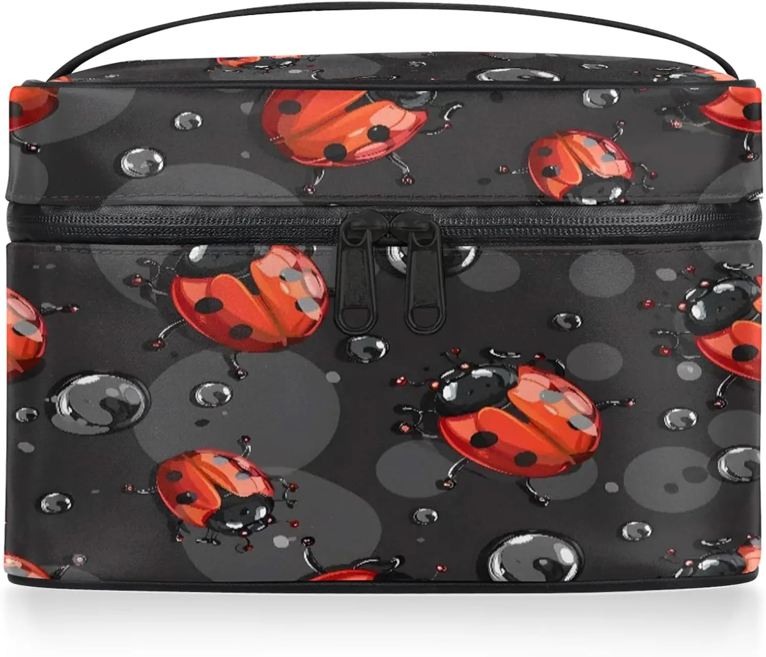 Red Ladybugs Travel Toiletry Bag Large Capacity Makeup Case Organizer with Handle Cosmetic Case for Women Girls