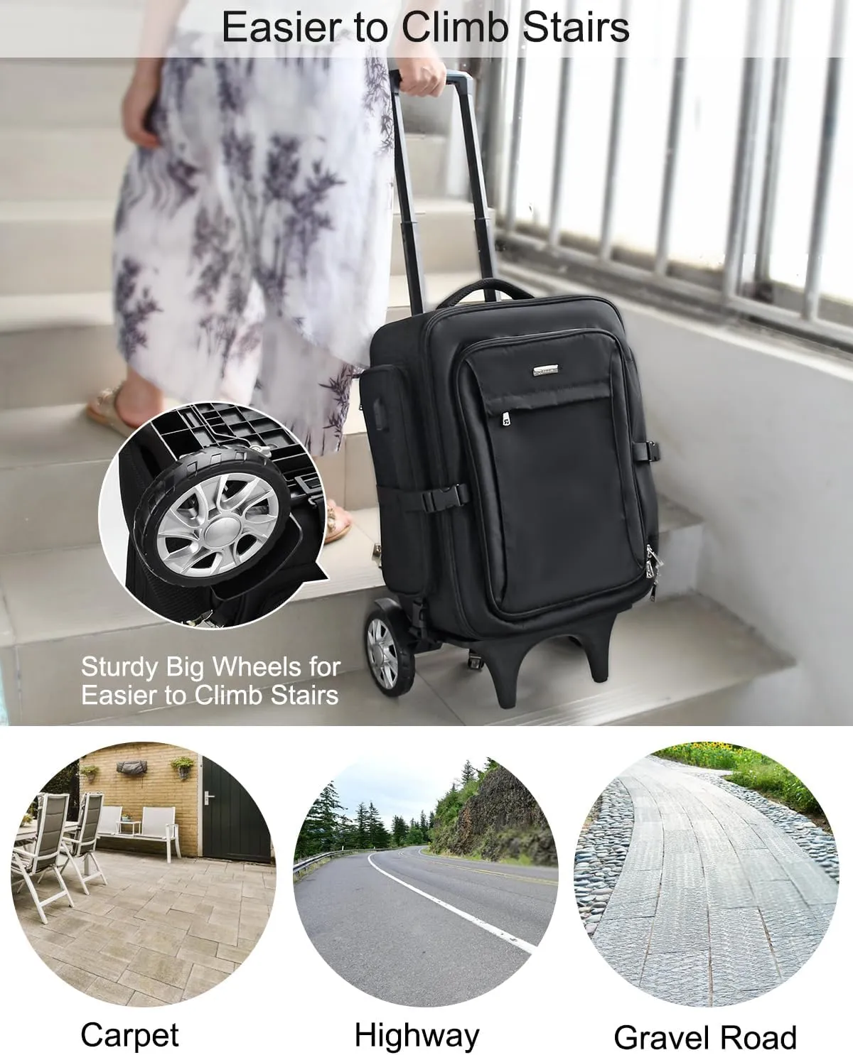 Relavel Rolling Makeup Case with Big Wheels, Trolley Travel Train Case Organizer, Extra Large Cosmetic Cases with Adjustable Dividers for Barber Makeup Artist (Black)