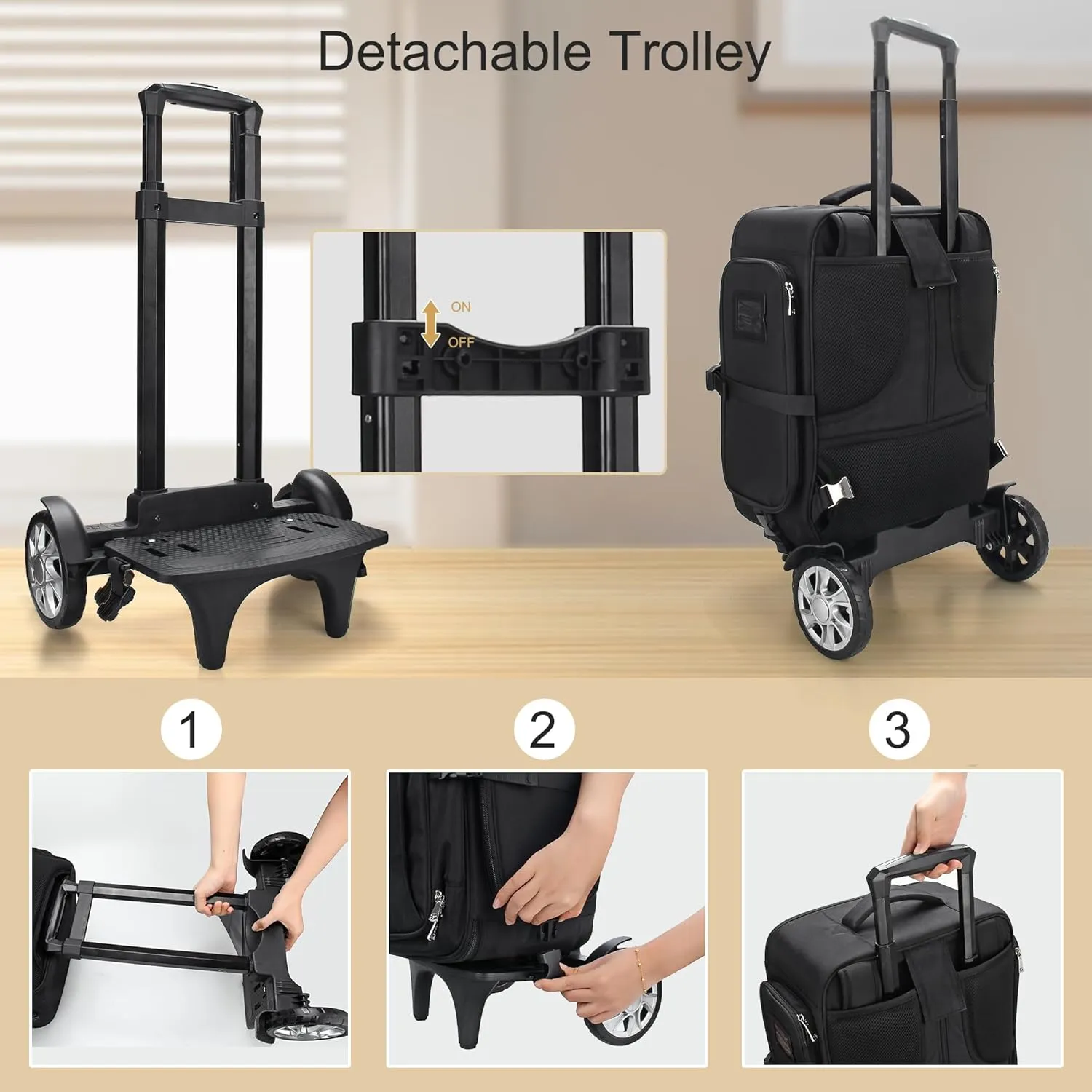 Relavel Rolling Makeup Case with Big Wheels, Trolley Travel Train Case Organizer, Extra Large Cosmetic Cases with Adjustable Dividers for Barber Makeup Artist (Black)