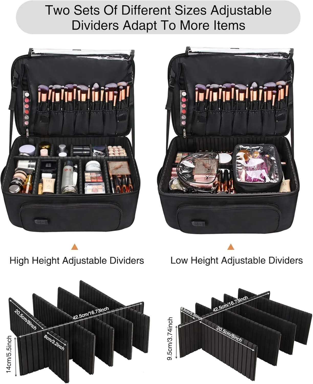 Relavel Rolling Makeup Case with Big Wheels, Trolley Travel Train Case Organizer, Extra Large Cosmetic Cases with Adjustable Dividers for Barber Makeup Artist (Black)