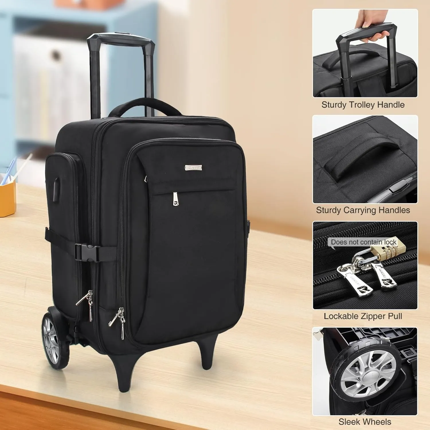 Relavel Rolling Makeup Case with Big Wheels, Trolley Travel Train Case Organizer, Extra Large Cosmetic Cases with Adjustable Dividers for Barber Makeup Artist (Black)