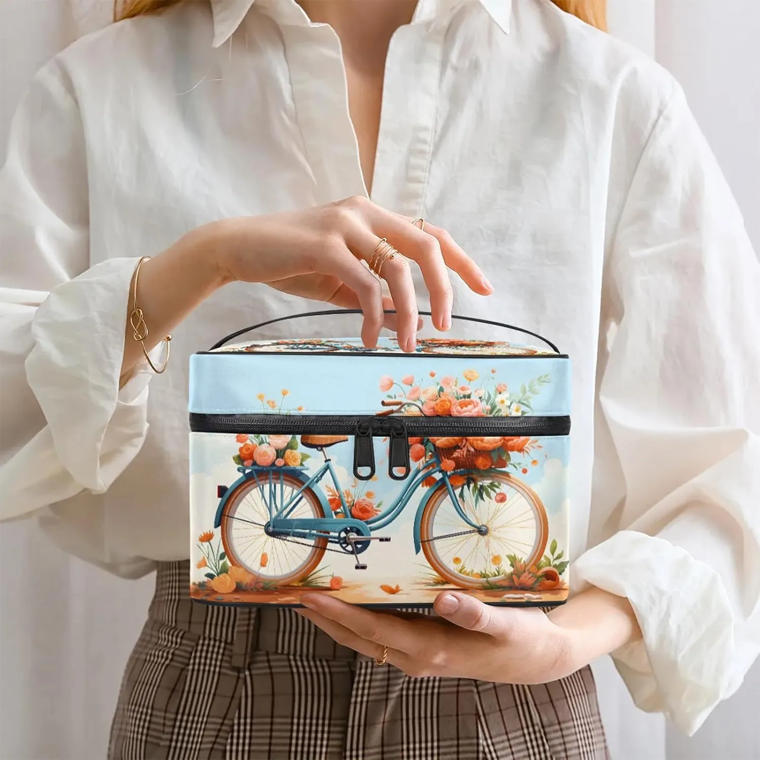 Retro Floral Travel Toiletry Bag Rose Flower Large Capacity Makeup Case Organizer with Handle Cosmetic Case for Women Girls