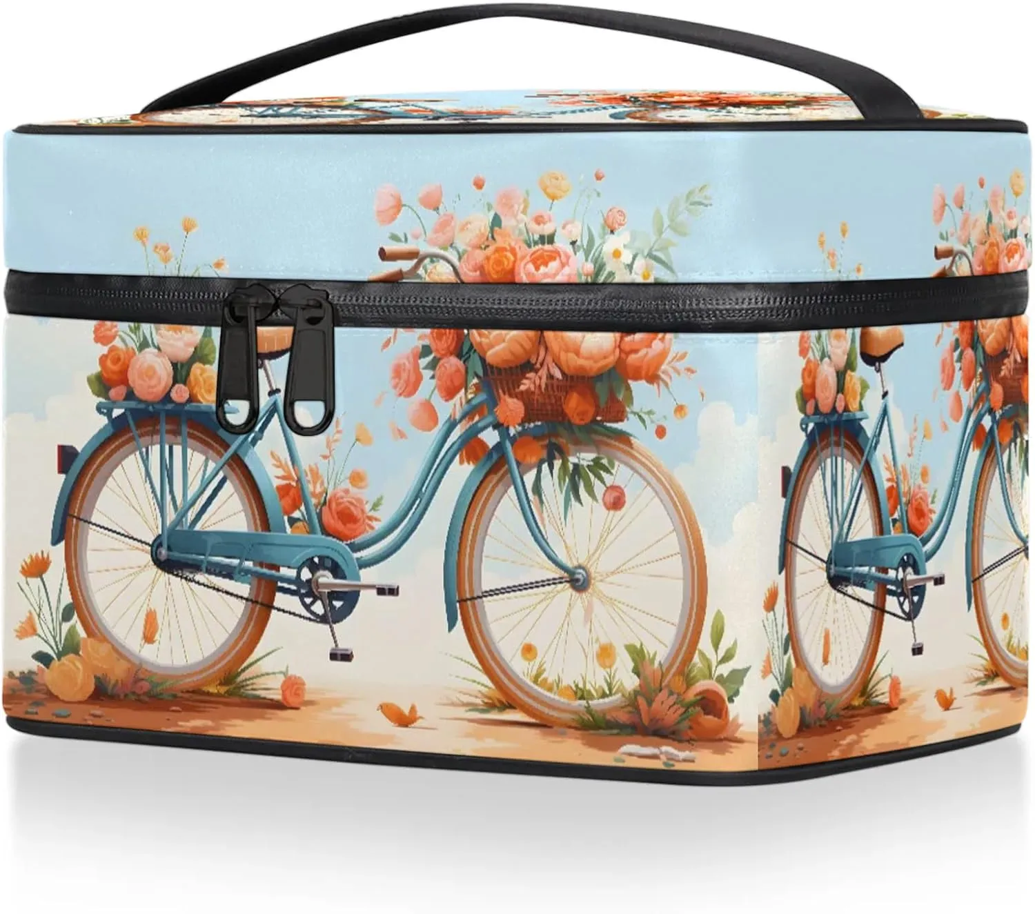 Retro Floral Travel Toiletry Bag Rose Flower Large Capacity Makeup Case Organizer with Handle Cosmetic Case for Women Girls