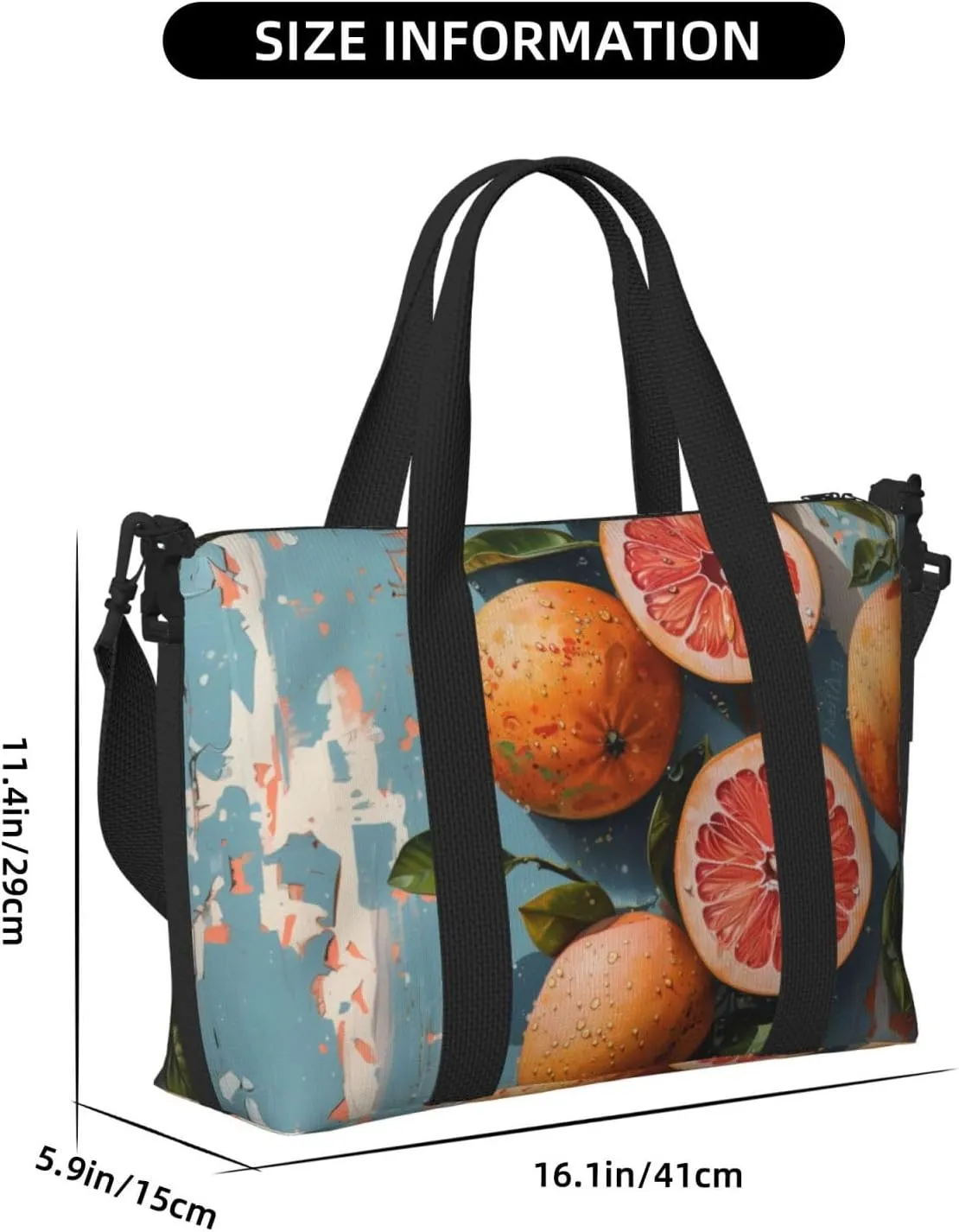 Retro orange art print Travel Duffel Bag, Sports Tote Gym Bag, Swim Pool Bag Large Shoulder Tote Bag for Beach Weekender