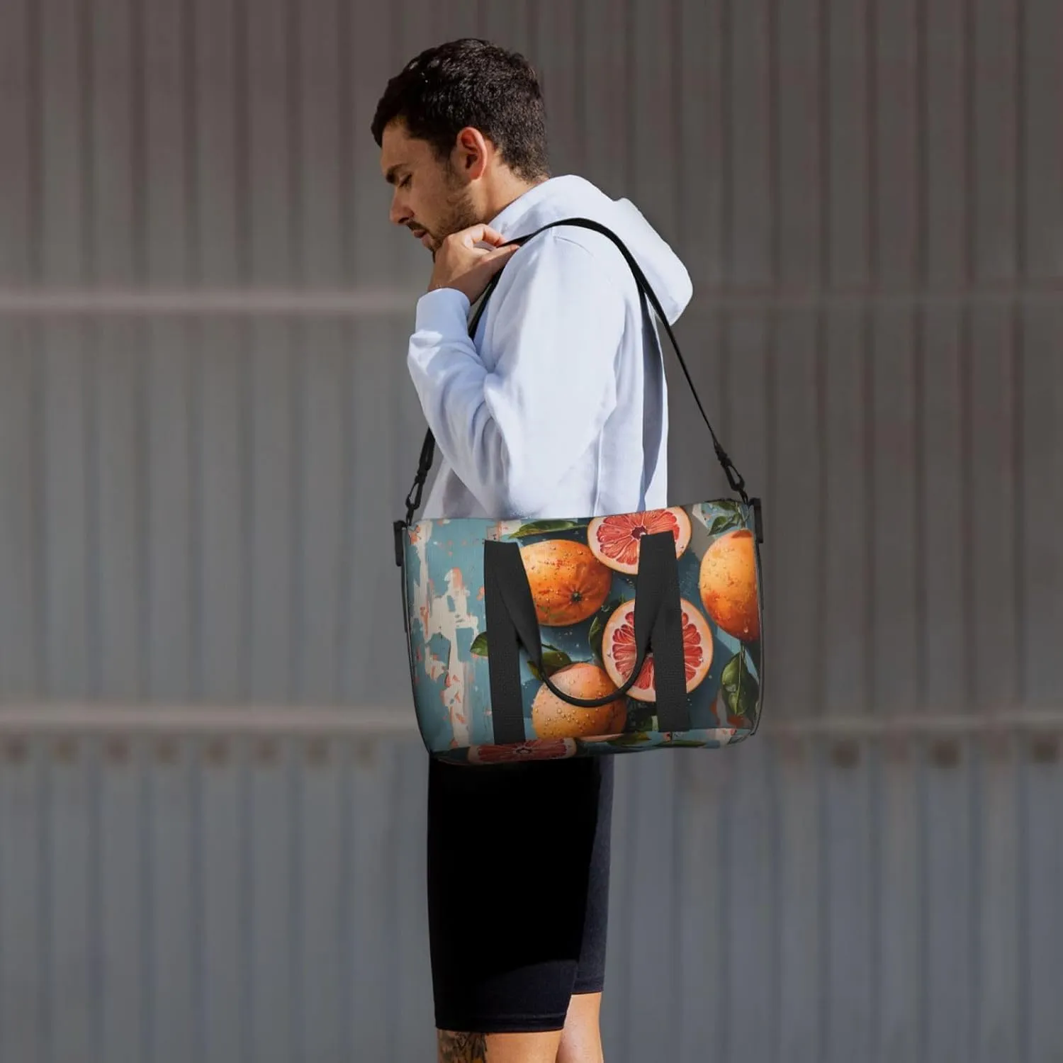 Retro orange art print Travel Duffel Bag, Sports Tote Gym Bag, Swim Pool Bag Large Shoulder Tote Bag for Beach Weekender