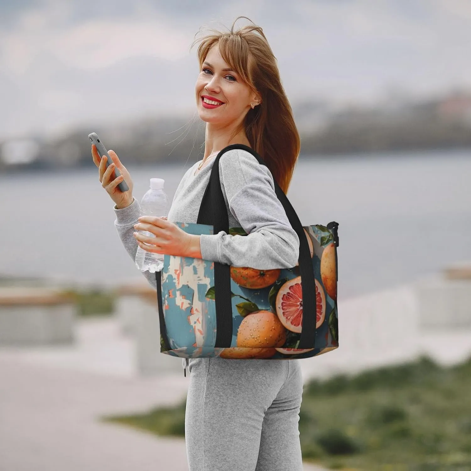 Retro orange art print Travel Duffel Bag, Sports Tote Gym Bag, Swim Pool Bag Large Shoulder Tote Bag for Beach Weekender