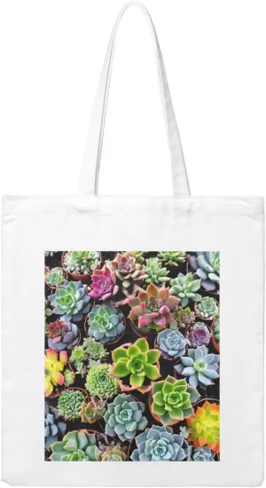 Reusable Heavy-Duty Canvas Tote Bag, Colorful Succulent handbag 15.75x13.87 Inch, Large Eco-Friendly Shopping Tote for Travel, Gym, Gifts, Machine Washable